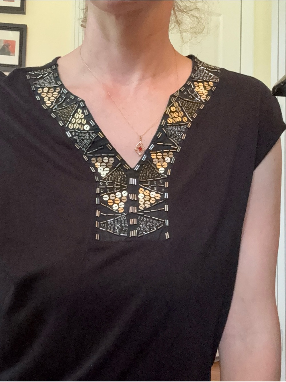 Banana Republic Black Embellished V-Neck Romper